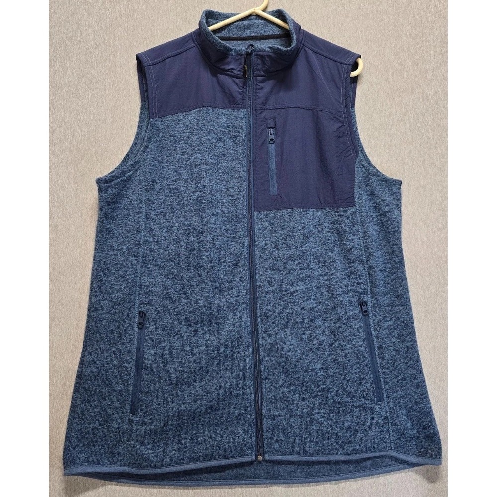 FX Fusion Sweater Vest Mens L Tall Indigo Blue Fleece Lined Mock Neck Winter